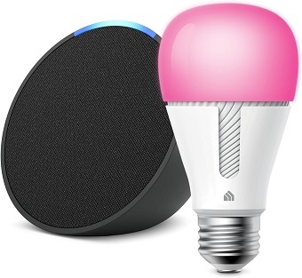 Echo Pop in Charcoal bundle with TP-Link Kasa Smart Color Bulb